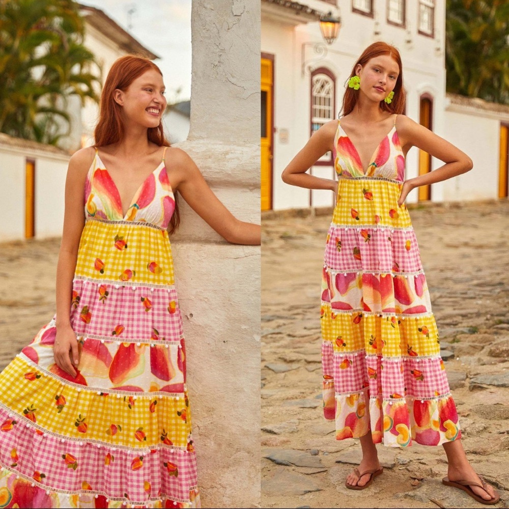 NWT | FARM Rio Mixed Picnic Maxi Dress - Picture 1 of 8